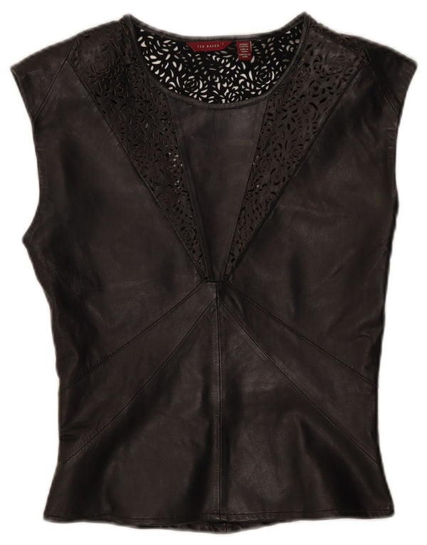 Damska skórzana bluzka Ted Baker, rozmiar 1, XS, czarna