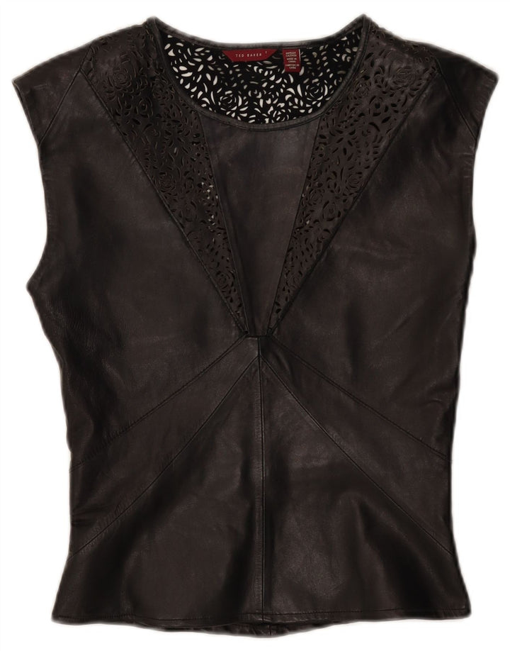 Damska skórzana bluzka Ted Baker, rozmiar 1, XS, czarna