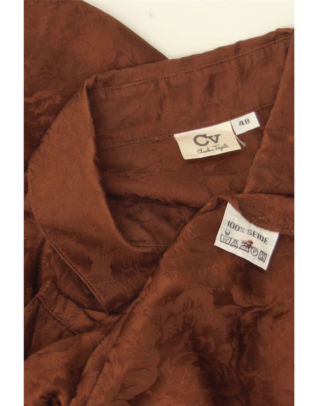 Damska bluzka koszulowa w stylu vintage IT 48 XL, brązowy jedwab