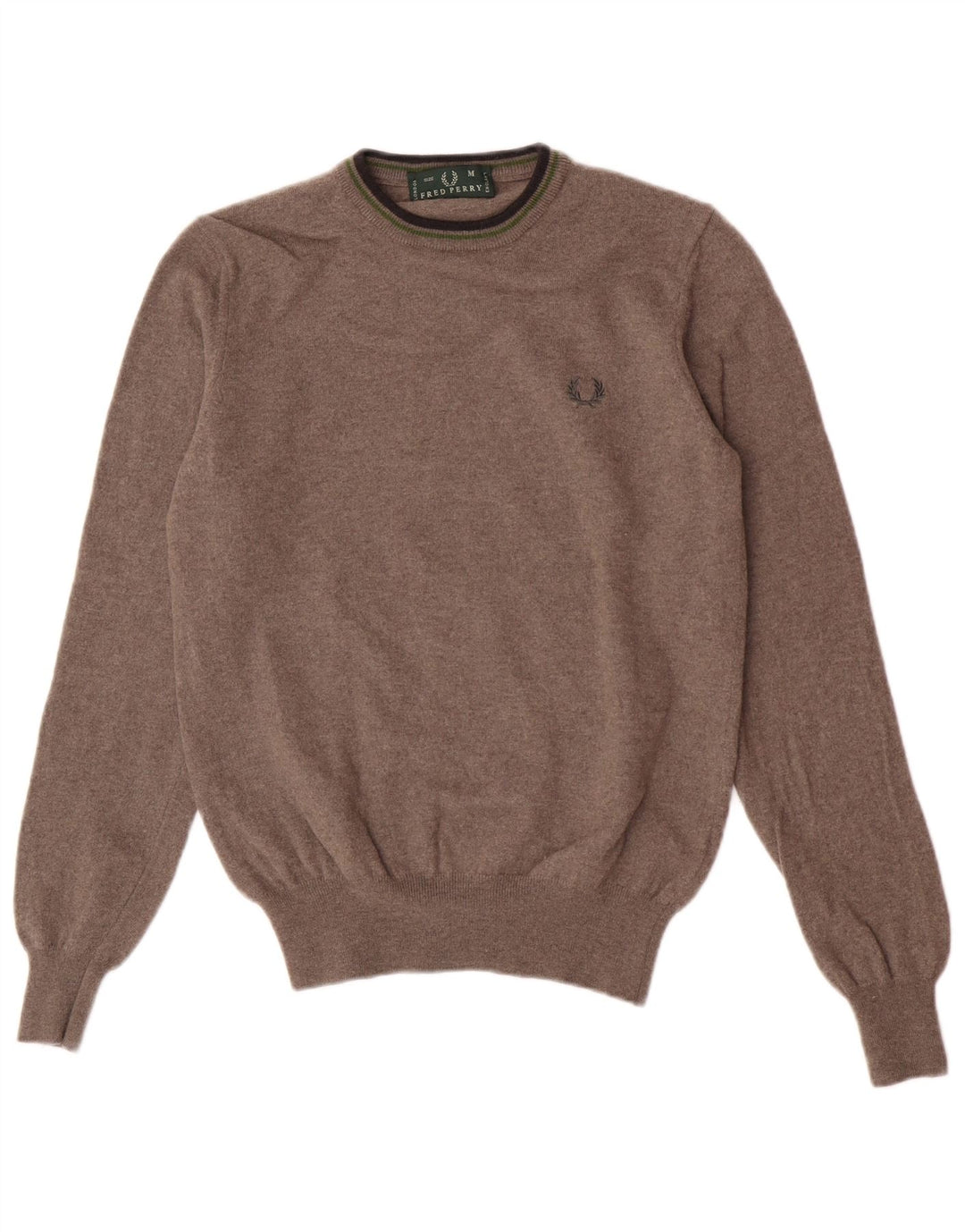 Damski sweter z okrągłym dekoltem Fred Perry UK 12 Średni brązowy wełniany