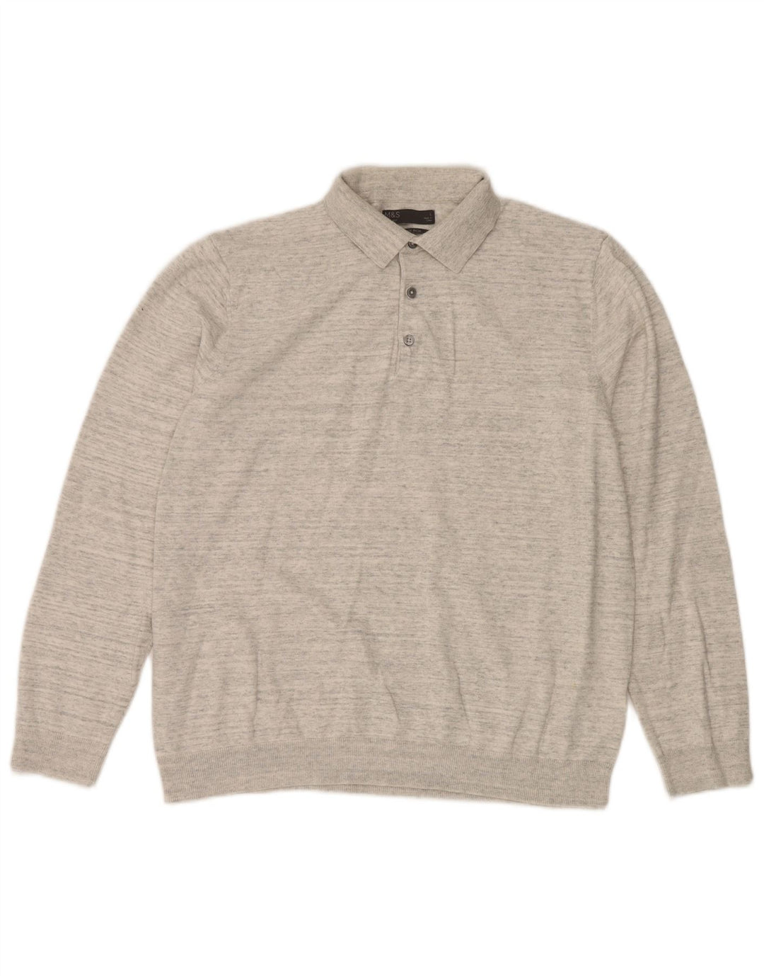 Marks & Spencer Męski sweter polo z dekoltem w serek, duży, szary, bawełniany w plamki