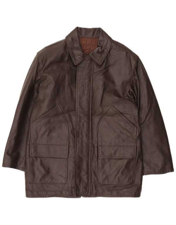 VINTAGE Chłopięcy płaszcz skórzany 15-16 lat XL Brązowa skóra