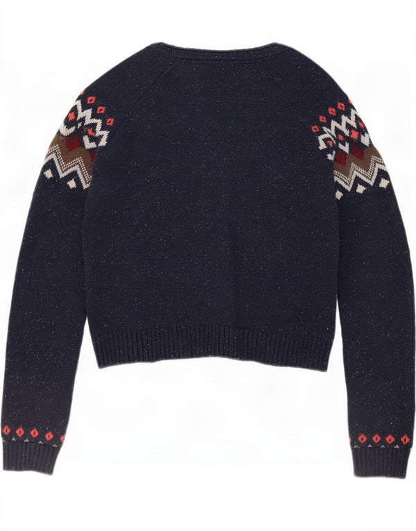 Damski sweter rozpinany Fat Face UK 12 Średni granatowy Fair Isle Cotton