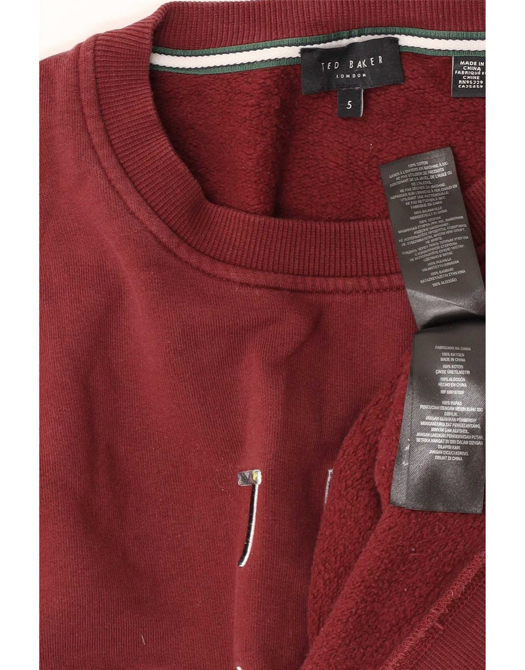 Męski sweter z grafiką Ted Baker, rozmiar 5 XL, bordowa bawełna