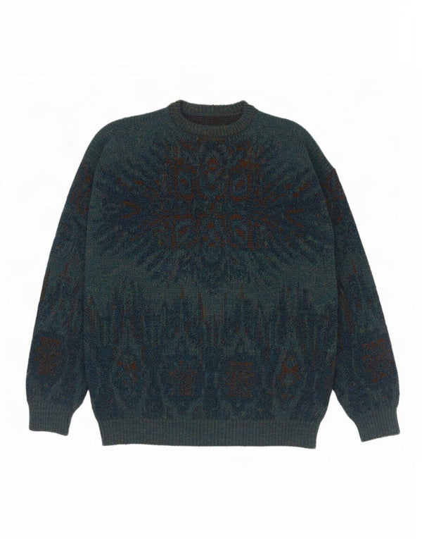 Vintage męski sweter z okrągłym dekoltem, mały granatowy Fair Isle