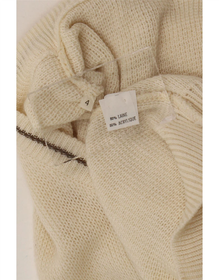 Vintage męski sweter z dekoltem w szpic, duży, biały, wełniany Fair Isle
