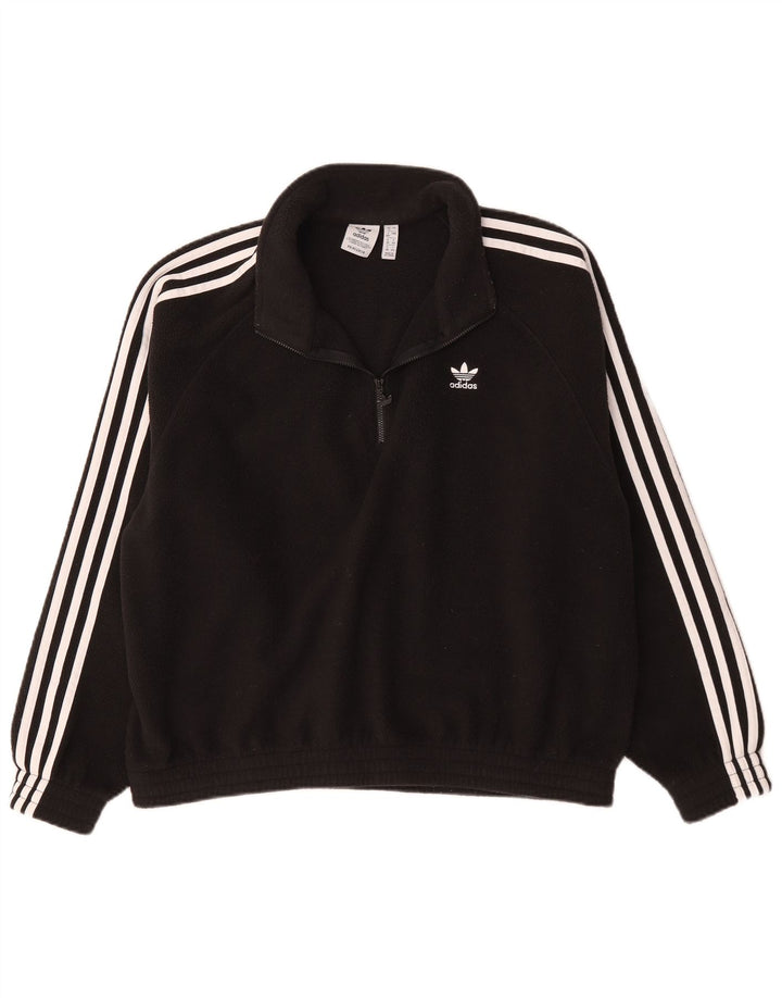 Damska bluza polarowa Adidas z zamkiem błyskawicznym, oversize UK 12, średni czarny poliester