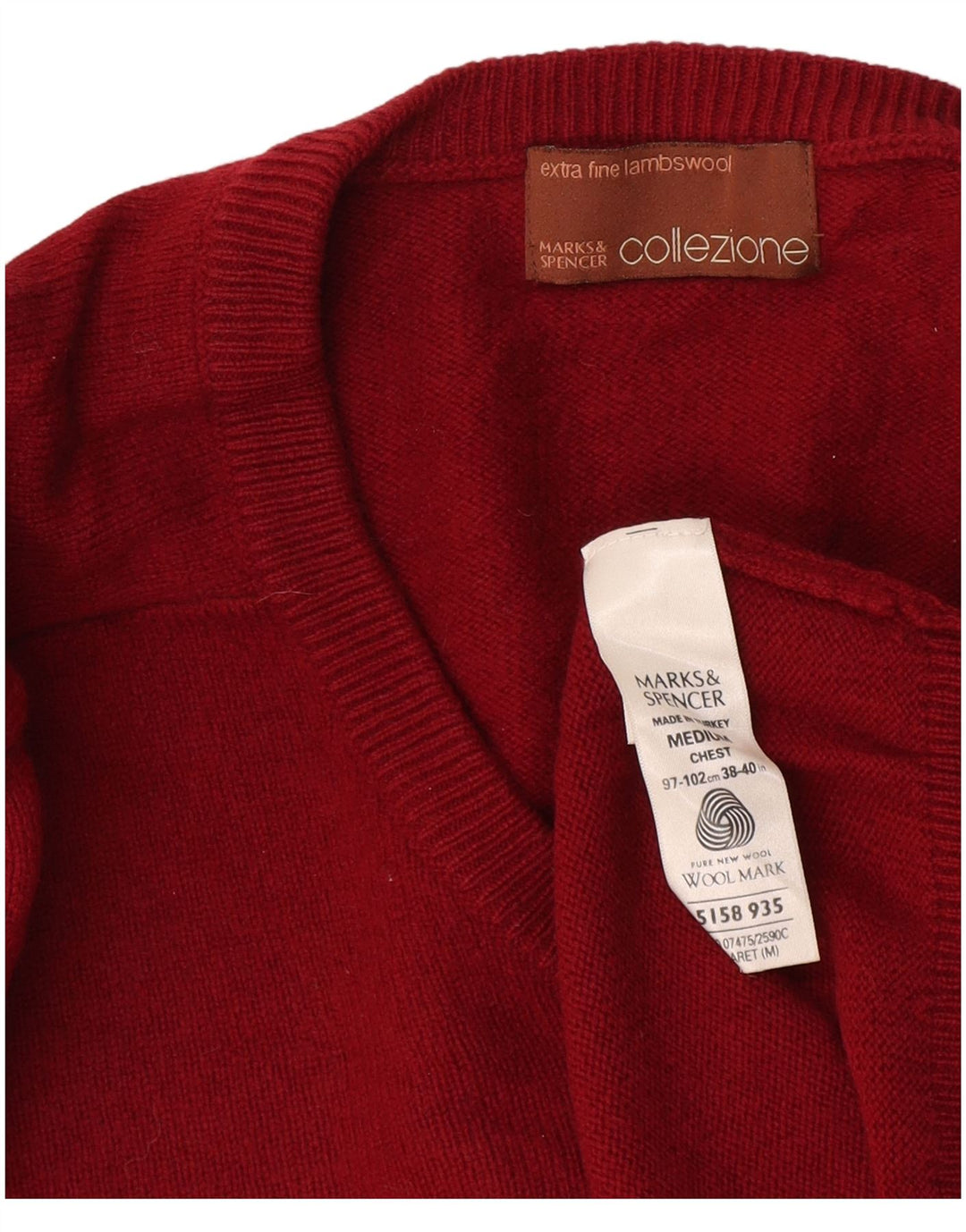 Marks & Spencer Męski sweter z dekoltem w kształcie litery V, średnia, bordowa wełna