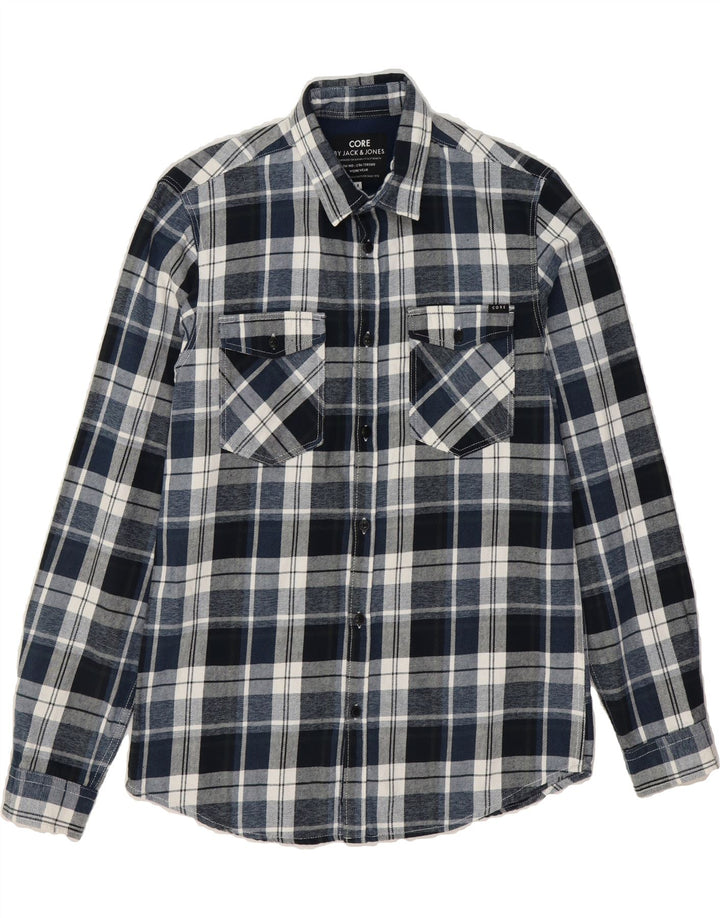JACK & JONES Mens Core Flannel Shirt Medium Navy Blue Check Cotton Vintage Jack & Jones and Second-Hand Jack & Jones from Messina Hembry 