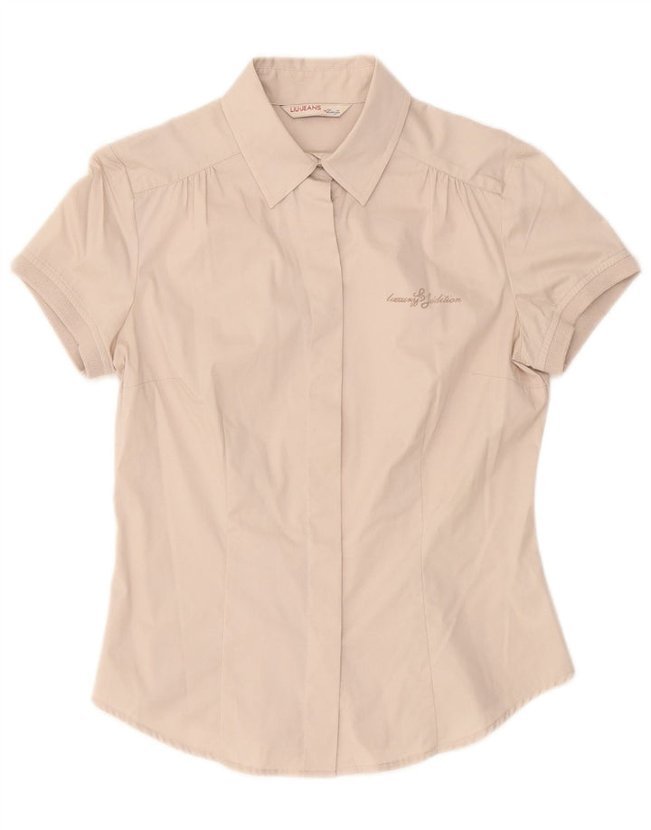 LIU JO Womens Short Sleeve Shirt IT 42 Medium Beige Cotton