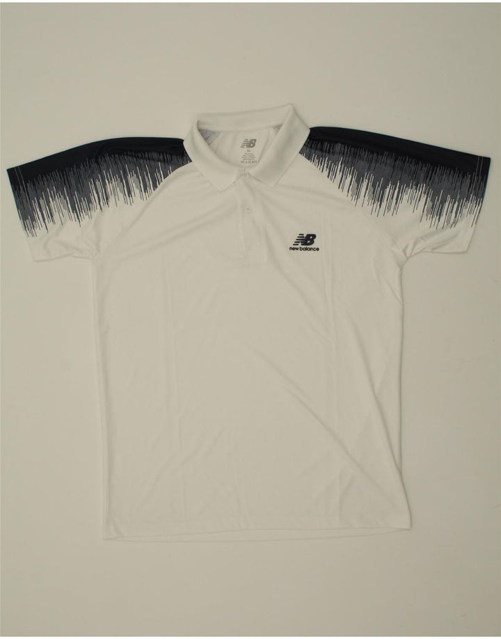 NEW BALANCE Boys Polo Shirt 15-16 Years White Colourblock Polyester Vintage New Balance and Second-Hand New Balance from Messina Hembry 