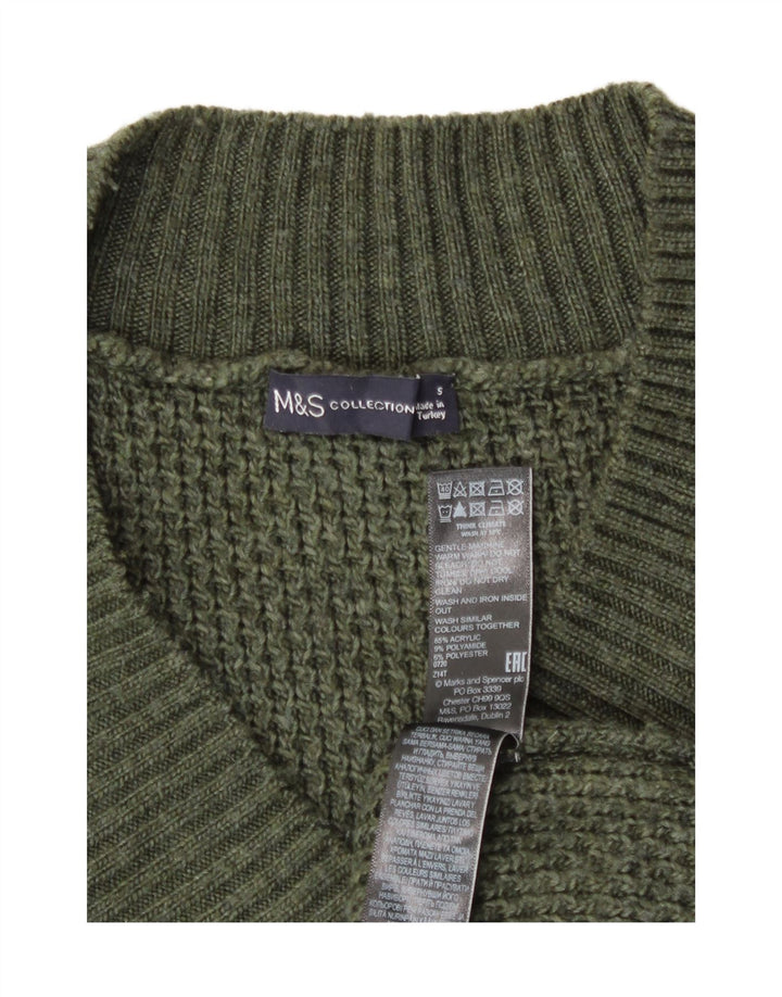 Marks & Spencer Męski sweter z dekoltem w kształcie litery V, mały, zielony, akrylowy