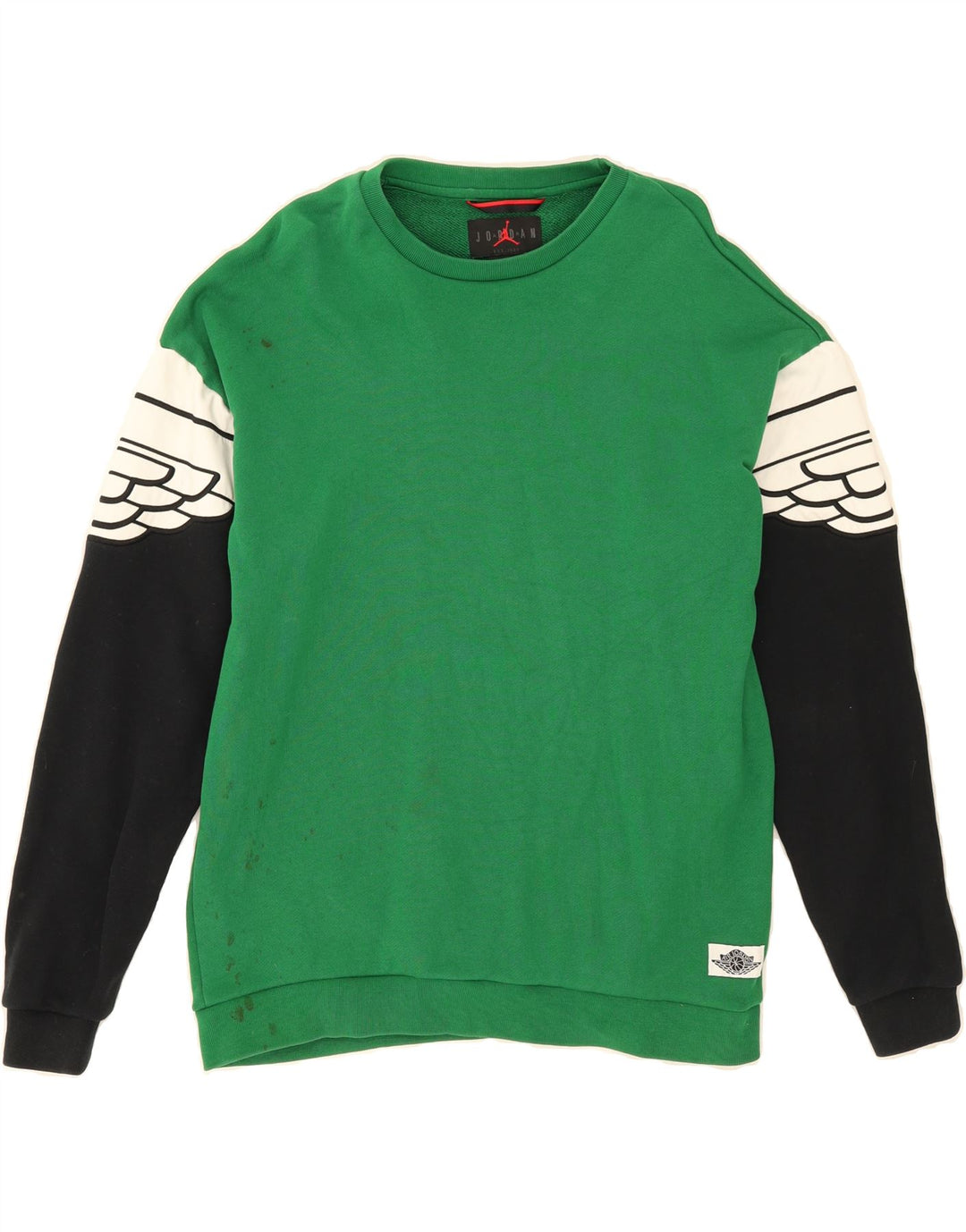 JORDAN Mens Sweatshirt Jumper Medium Green Colourblock Cotton Vintage Jordan and Second-Hand Jordan from Messina Hembry 