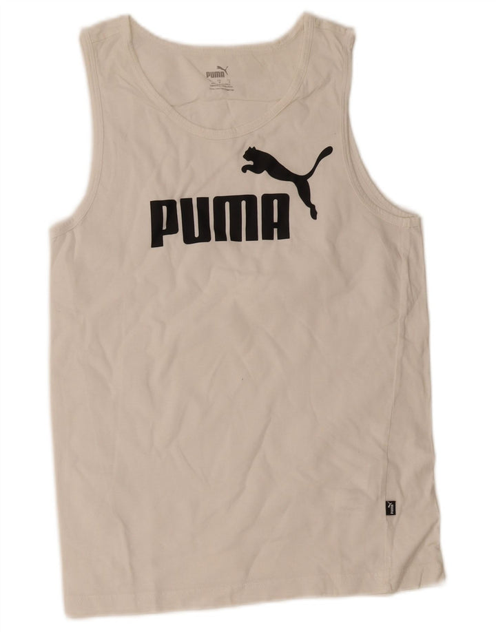 Męska kamizelka z grafiką Puma, mała, biała, bawełniana