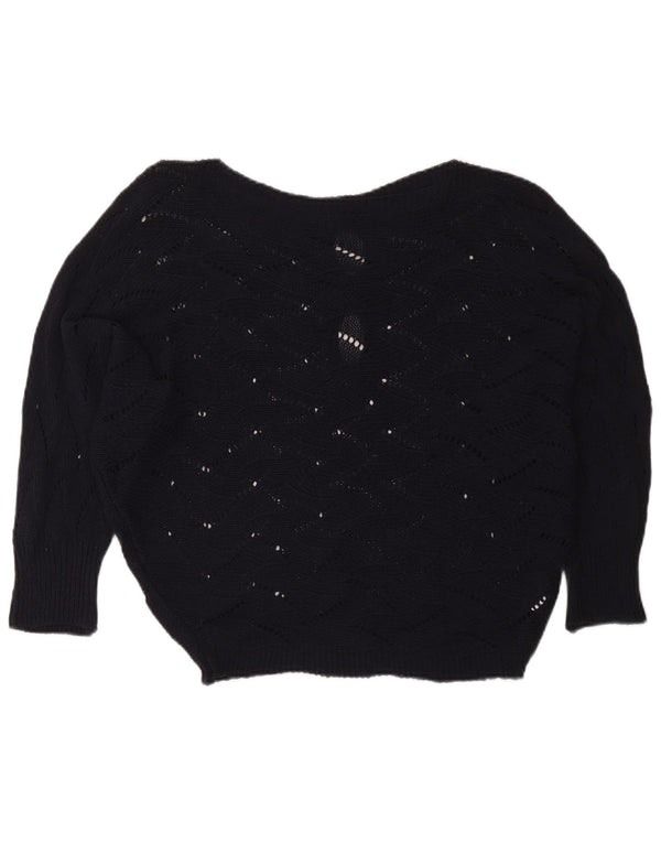 Sweter damski w stylu vintage z dekoltem w łódkę UK 16, duży, granatowy, wiskoza