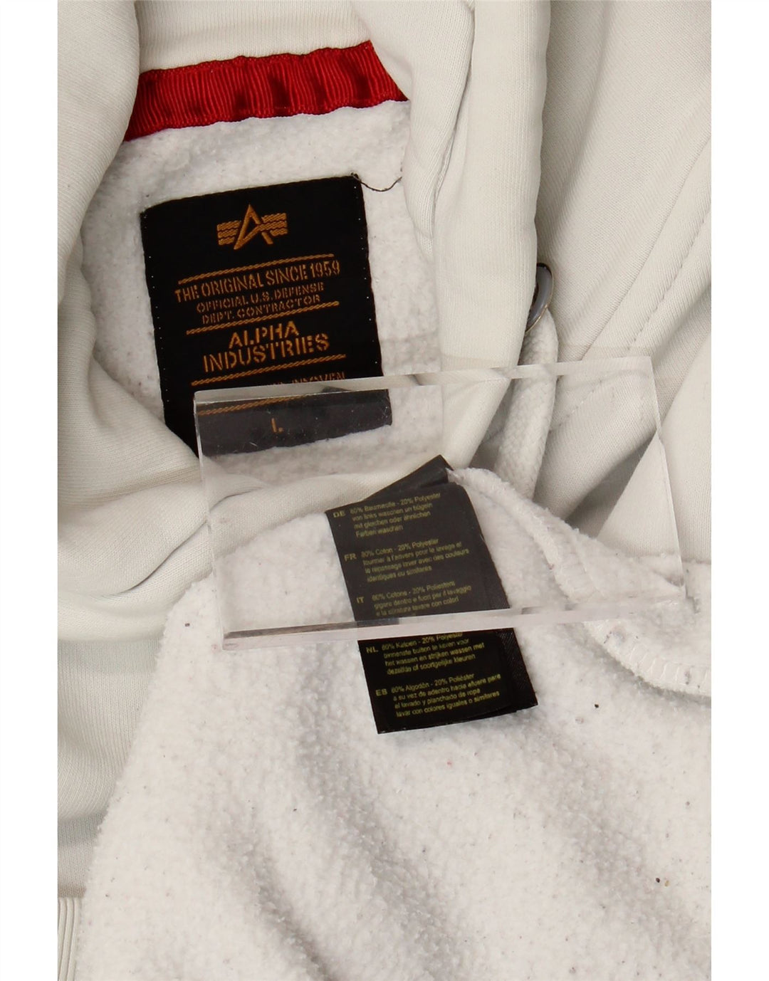 Męski sweter z kapturem i grafiką ALPHA INDUSTRIES, duży, biały, bawełniany