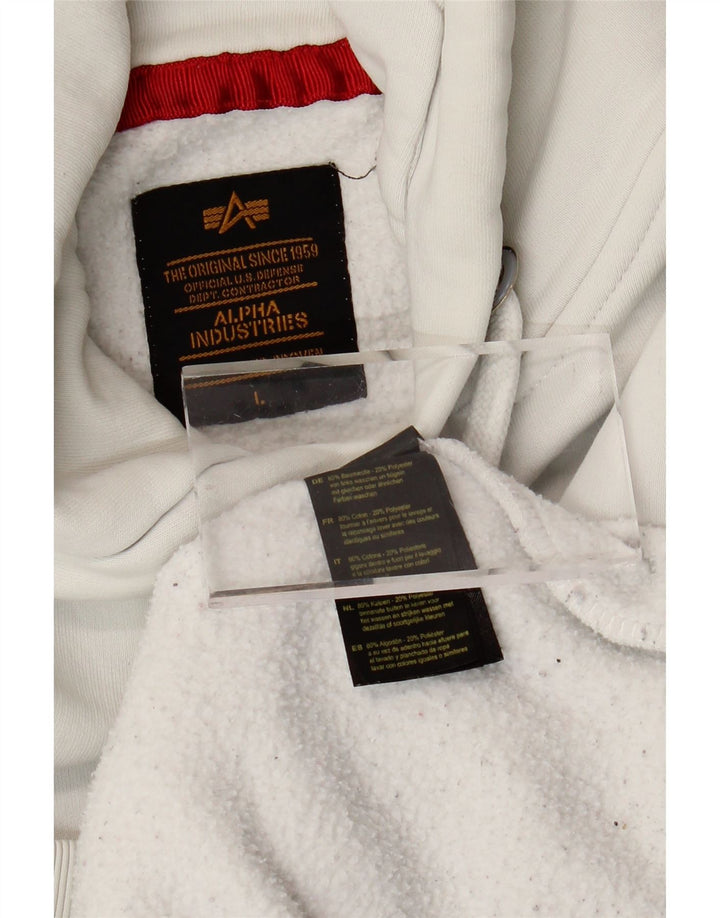 Męski sweter z kapturem i grafiką ALPHA INDUSTRIES, duży, biały, bawełniany