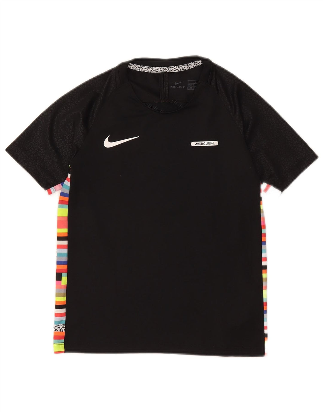 Chłopięcy T-shirt z grafiką Nike, 8-9 lat, mały, czarny, poliestrowy w paski