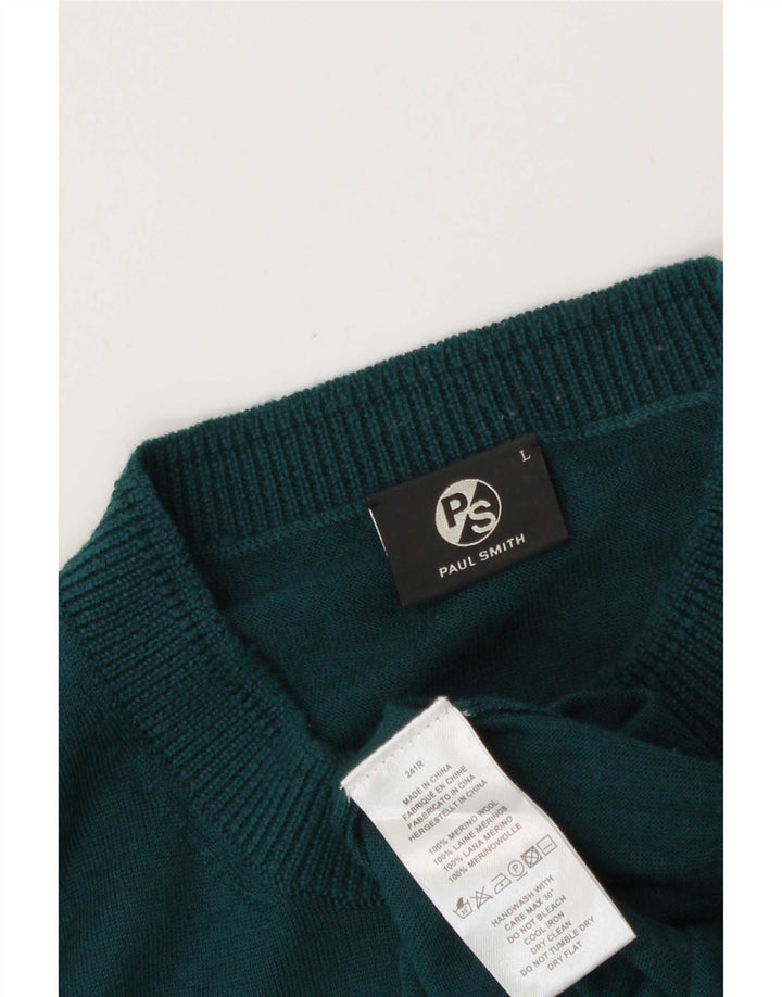 Męski sweter Paul Smith z okrągłym dekoltem, duży, zielony, z wełny merynosów