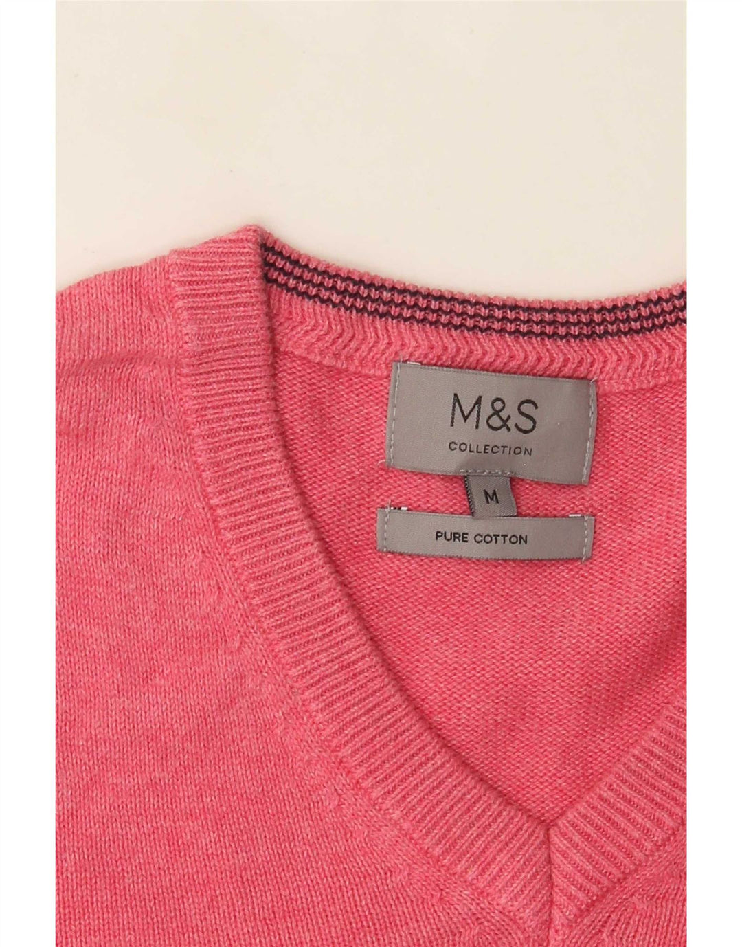 Marks & Spencer Męski sweter z dekoltem w kształcie litery V, średnioróżowy, bawełniany