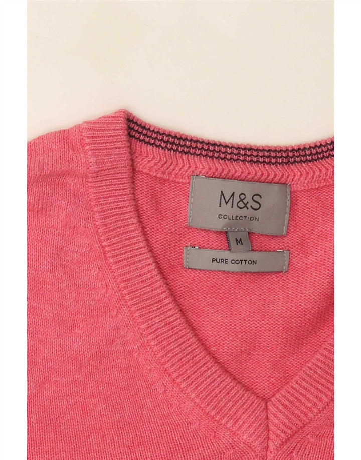 Marks & Spencer Męski sweter z dekoltem w kształcie litery V, średnioróżowy, bawełniany