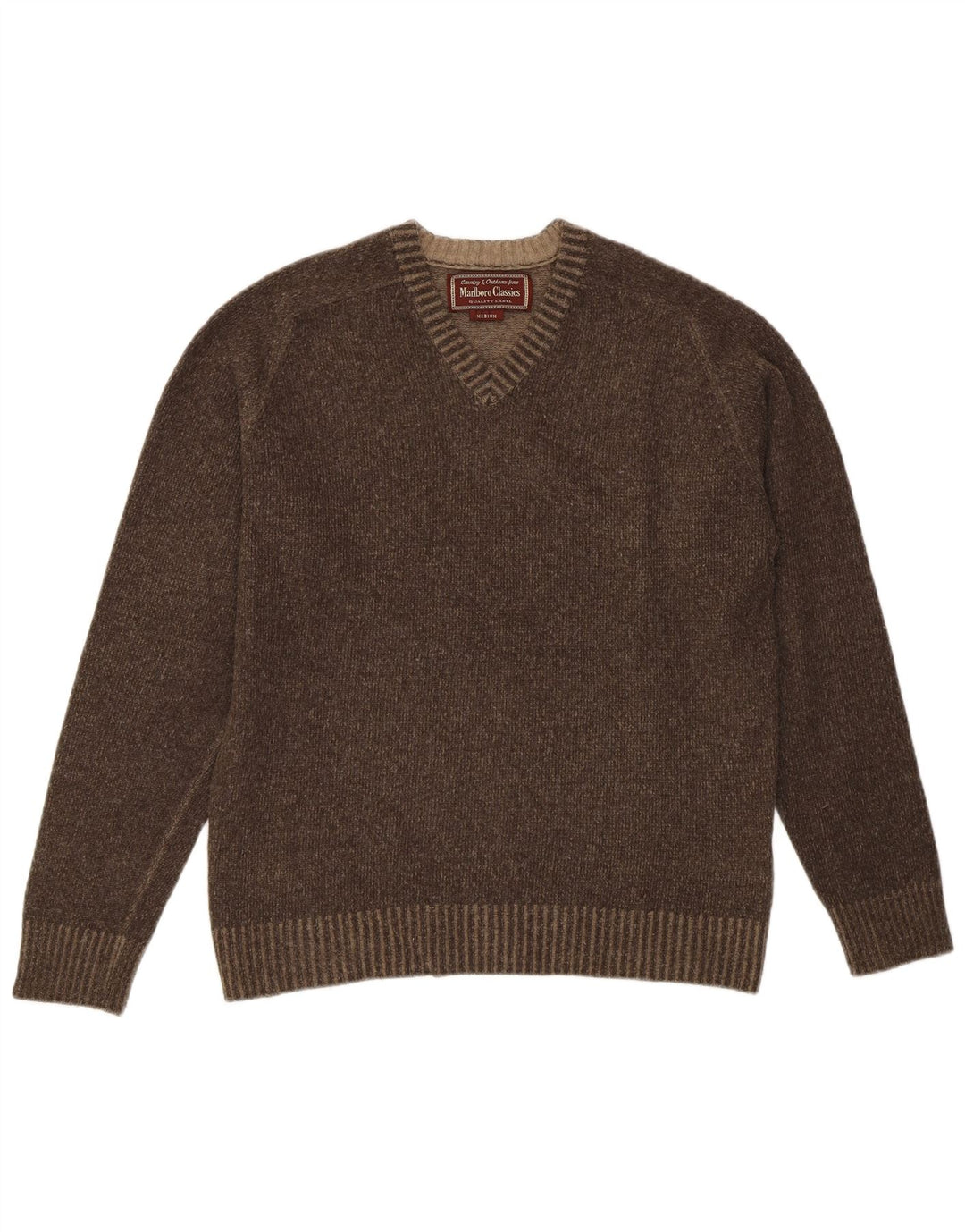 Marlboro Classics Damski sweter z dekoltem w kształcie litery V, UK 14, średnia brązowa wełna