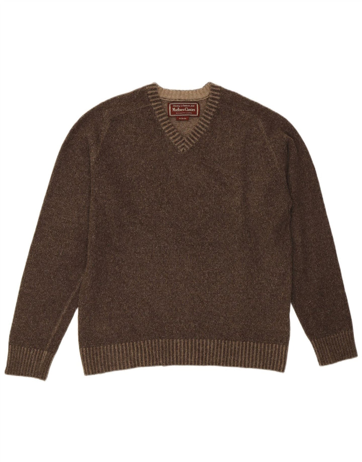 Marlboro Classics Damski sweter z dekoltem w kształcie litery V, UK 14, średnia brązowa wełna