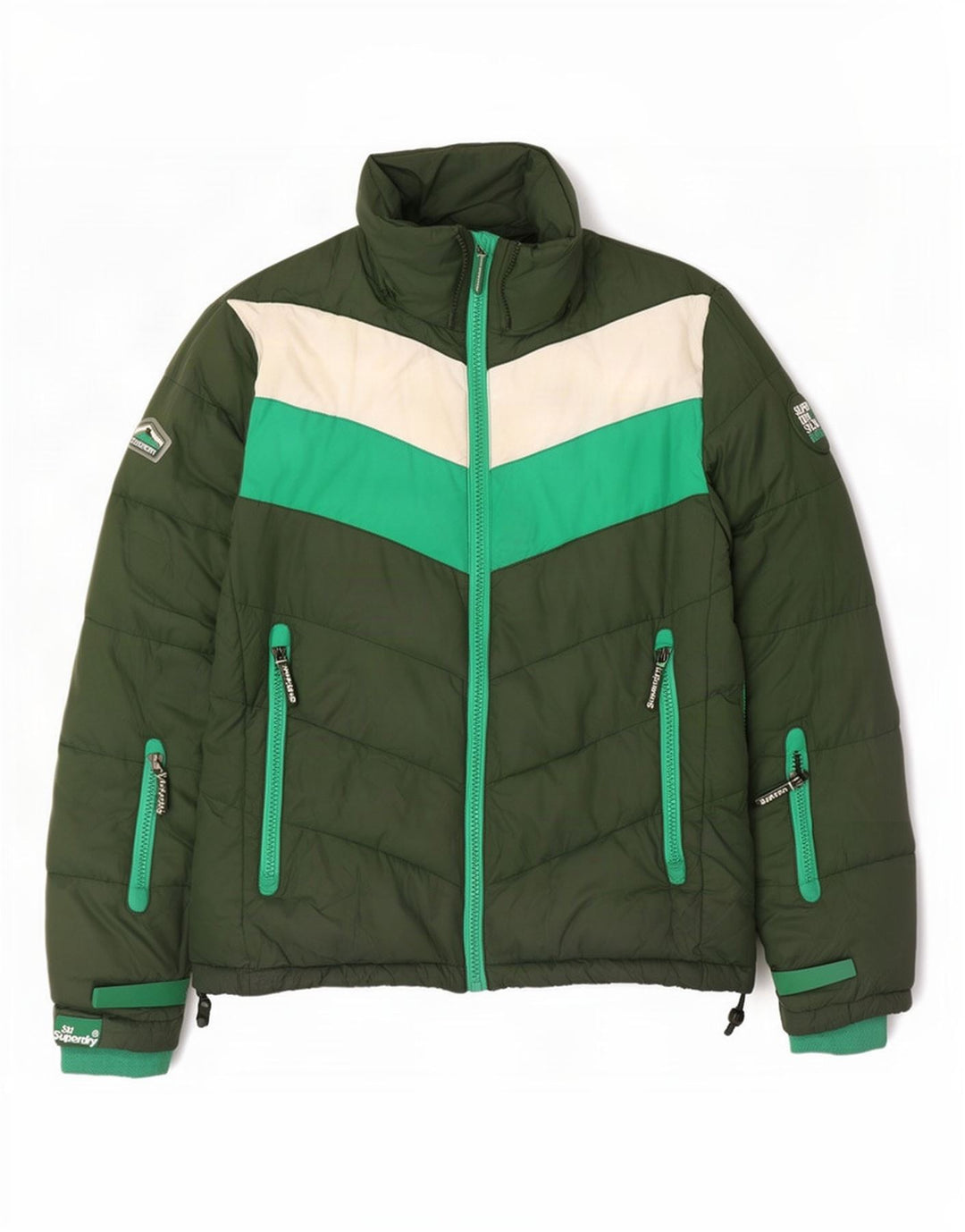 Męska ocieplana kurtka Superdry UK 40, duża, zielona, poliestrowa w bloki kolorów