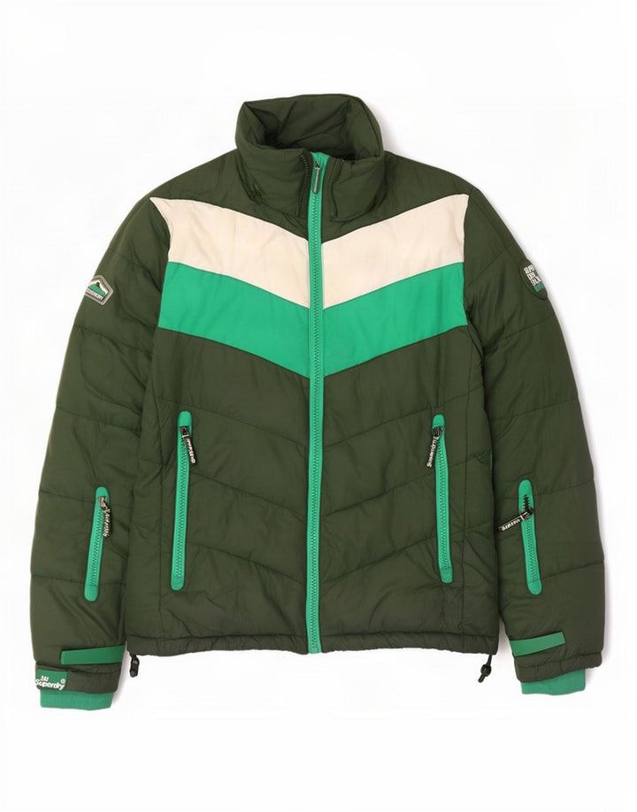 Męska ocieplana kurtka Superdry UK 40, duża, zielona, poliestrowa w bloki kolorów