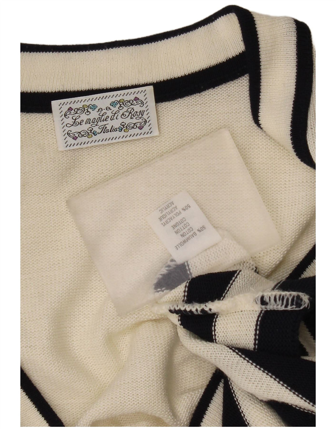 Sweter damski w stylu vintage, UK 14, średni, złamanej bieli, bawełniany w paski