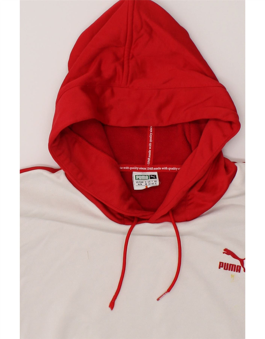 PUMA Womens Oversized Hoodie Jumper UK 12 Medium Red Colourblock Polyester Vintage Puma and Second-Hand Puma from Messina Hembry 