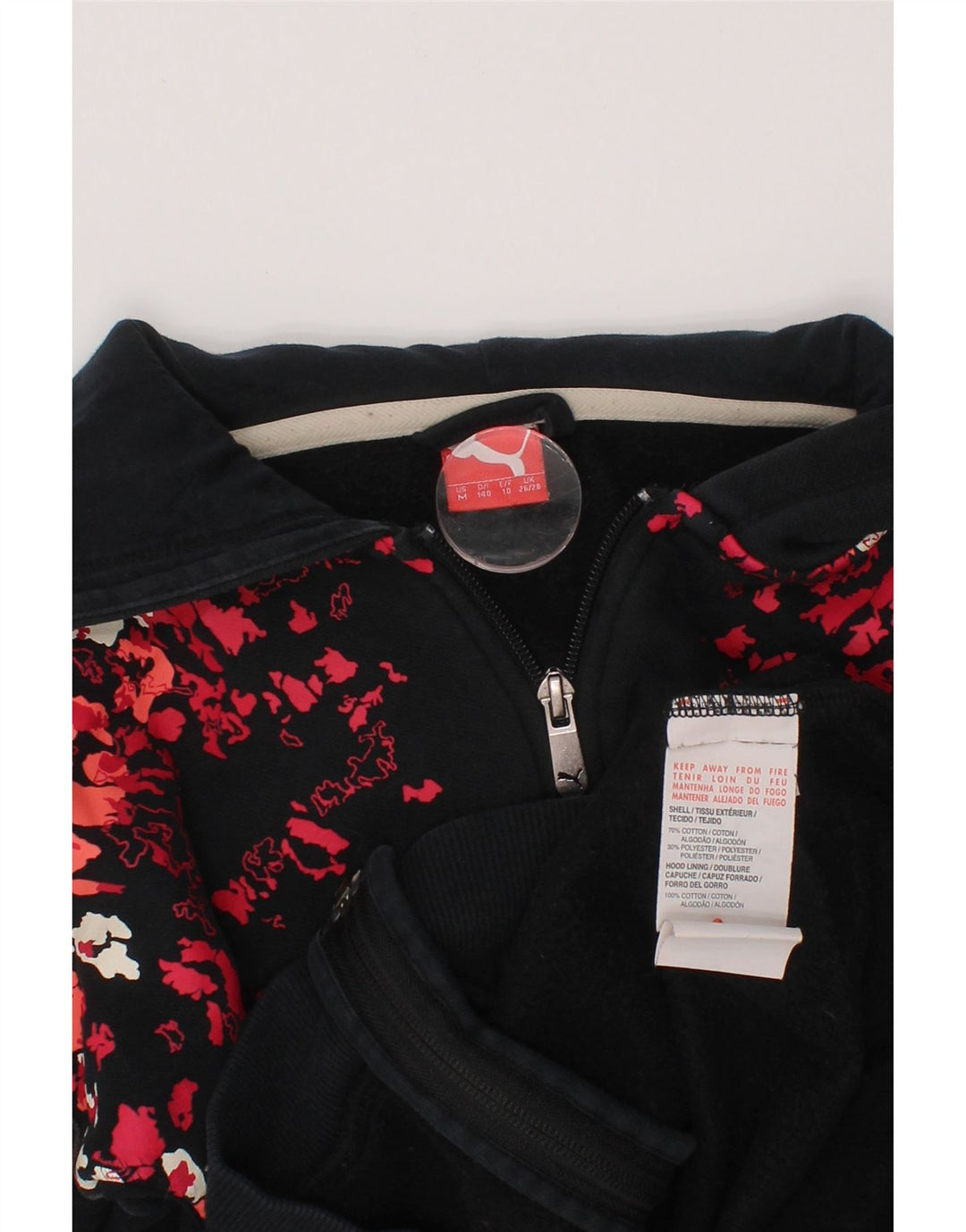 Dziewczęcy sweter z kapturem i zamkiem PUMA, 9-10 lat, czarna bawełna w kamuflażu