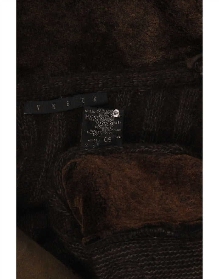 Męski sweter rozpinany w stylu vintage IT 50, bawełna w kolorze średniego brązu