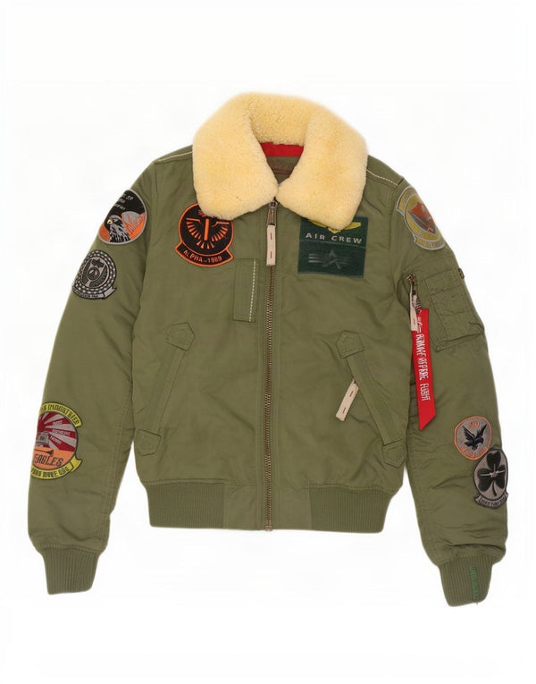 Damska kurtka bomber z grafiką Alpha Industries UK 6 XS, zielony nylon
