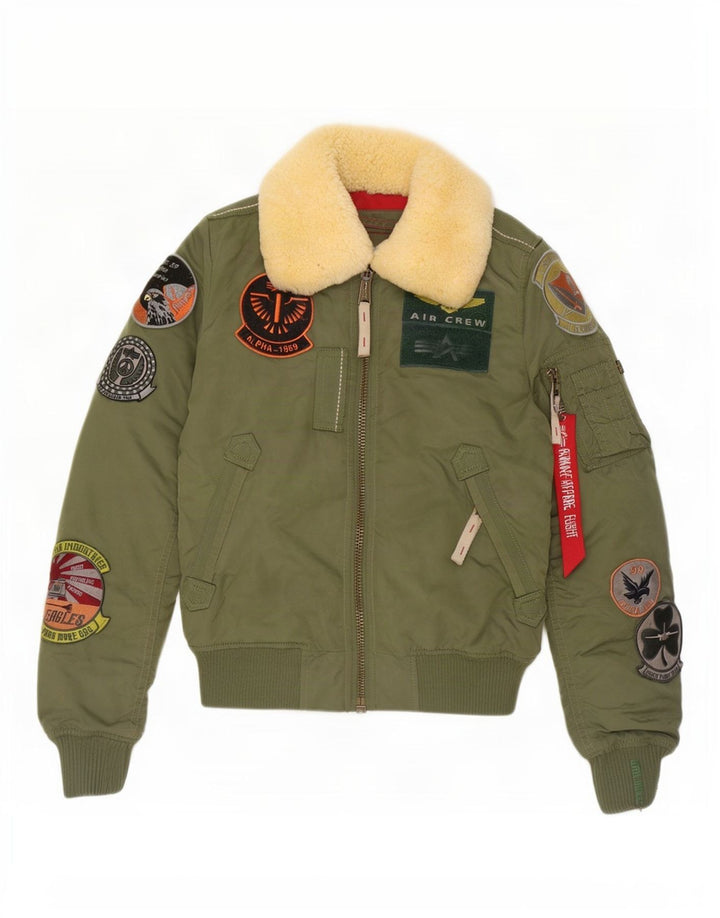 Damska kurtka bomber z grafiką Alpha Industries UK 6 XS, zielony nylon