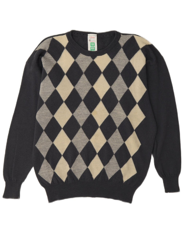 Damski sweter St Michael z dekoltem w łódkę UK 12 Średni szary Argyle/Diament