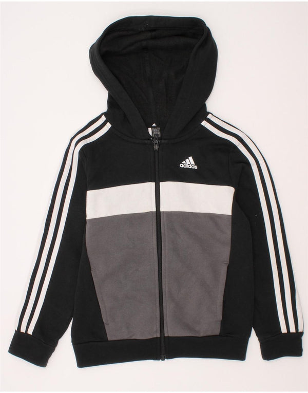 Chłopięcy sweter Adidas z zamkiem błyskawicznym, 7-8 lat, czarna, bawełniana, z blokami kolorów
