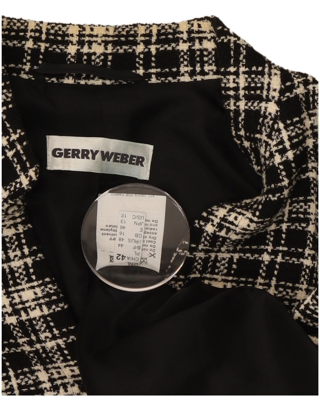 Damska marynarka Gerry Weber UK 16, duża, czarna, poliestrowa kratka