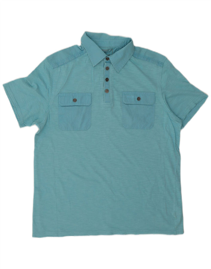 Męska koszulka polo CALVIN KLEIN, mała, niebieska, bawełniana w plamki