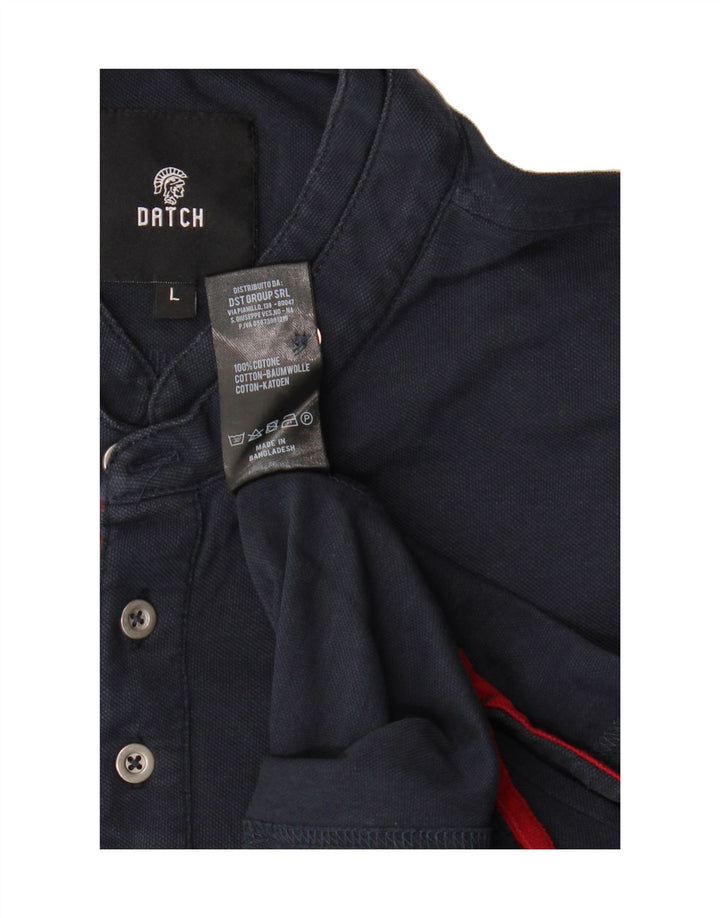 DATCH Mens Polo Shirt Large Navy Blue Cotton Vintage Datch and Second-Hand Datch from Messina Hembry 