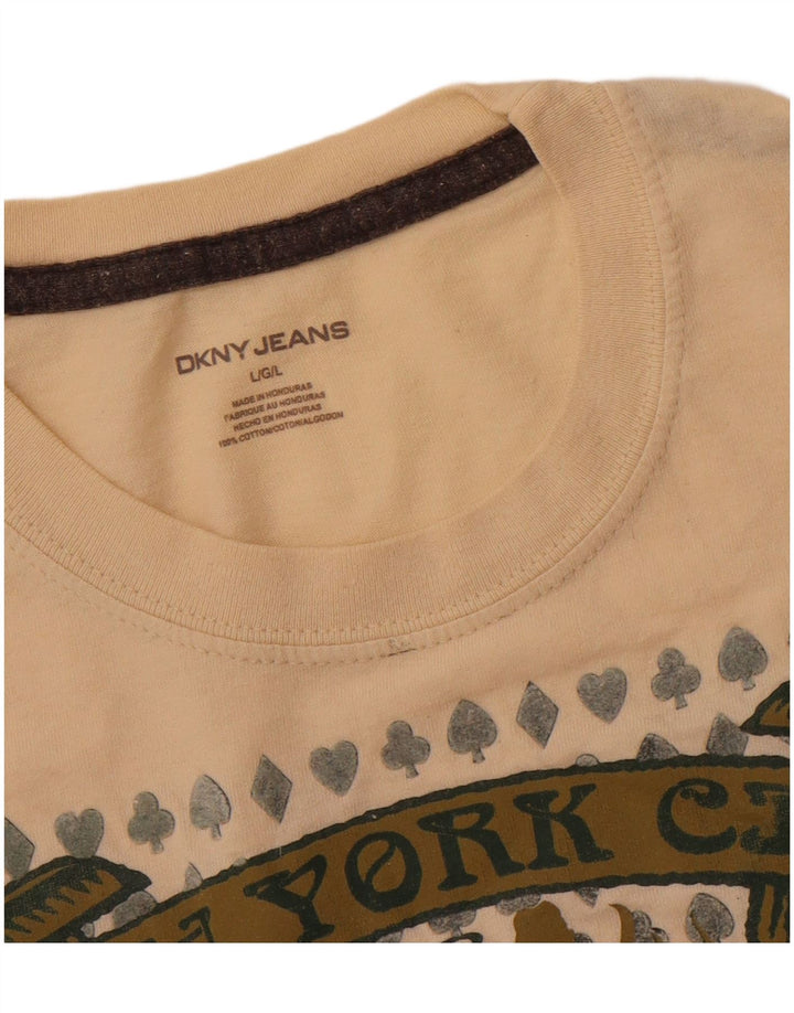 Męski T-shirt z grafiką DKNY, duży, beżowy, bawełniany