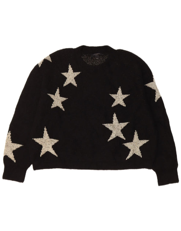 Damski sweter z okrągłym dekoltem All Saints UK 10, mały, czarny, geometryczny