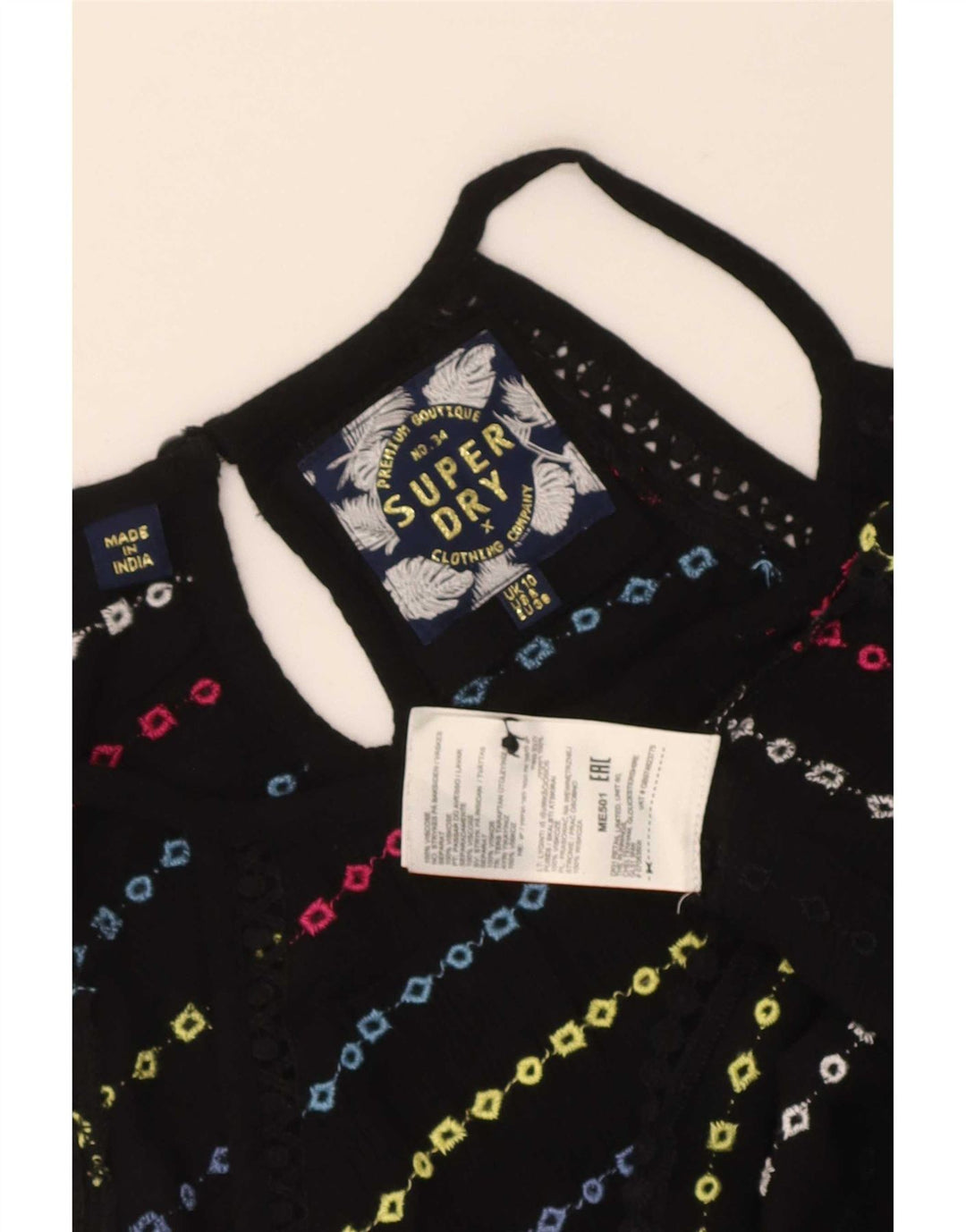 Damski top Superdry Crop Halter UK 10 w małe czarne paski, wiskoza