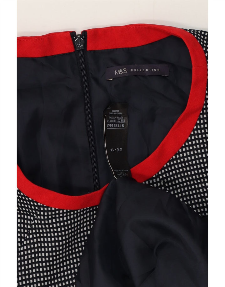 Marks & Spencer Damska sukienka płaszczowa UK 14, średni granatowy poliester w kratkę