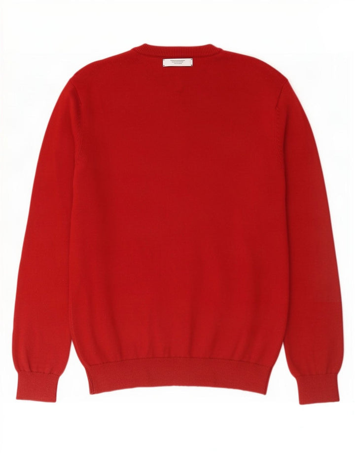 J. Crew Męski sweter z dekoltem w kształcie litery V, średnioczerwony, bawełniany