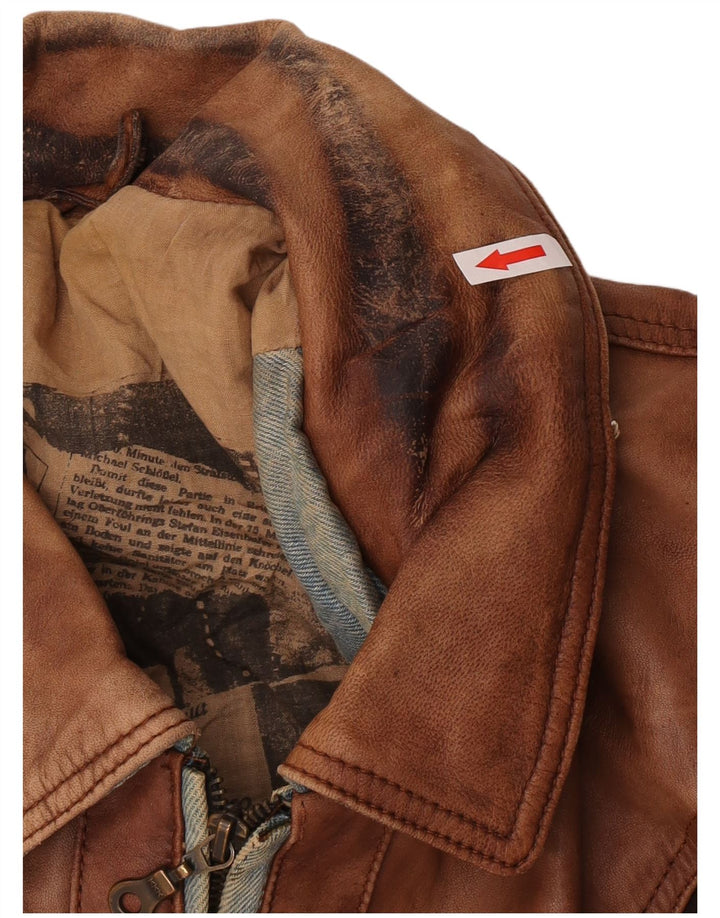 Vintage męska kurtka skórzana bomber UK 42 XL brązowa patchworkowa skóra
