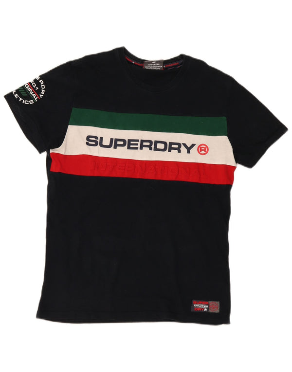 Męski T-shirt Superdry z grafiką, duży, czarny, bawełniany z blokami kolorów