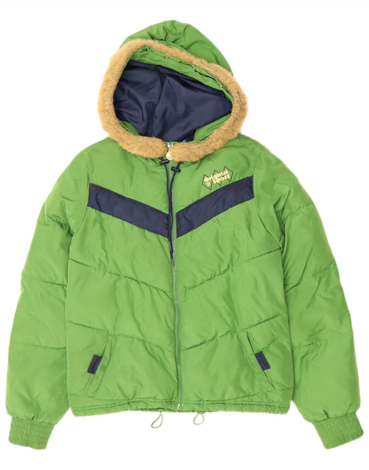 Damska kurtka z kapturem i wyściełaną Adidas EU 38, poliester w kolorze średniej zieleni