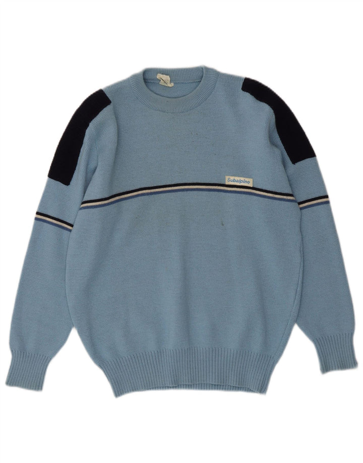 Vintage męski sweter z okrągłym dekoltem IT 48 Small Blue Colorblock