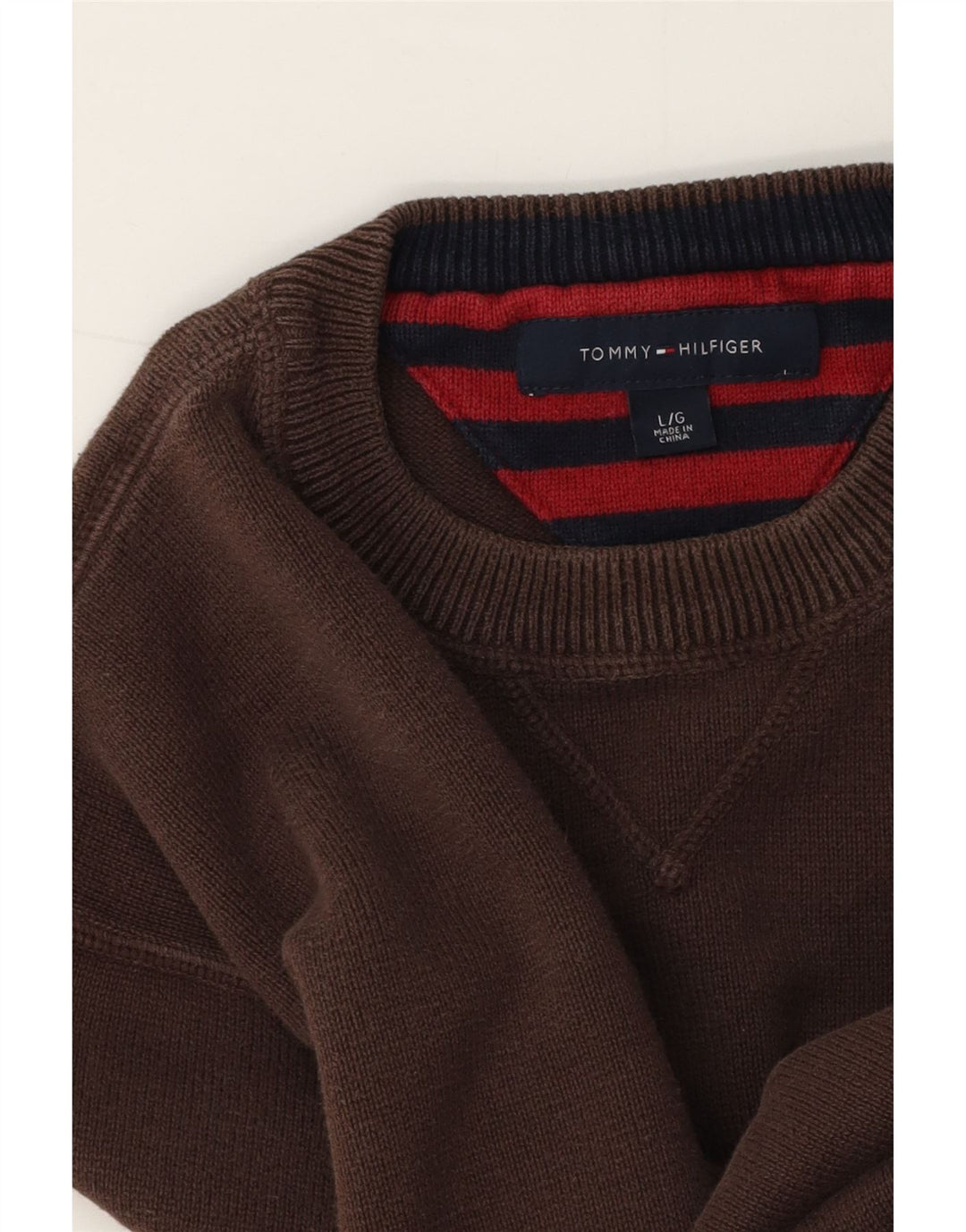 Męski sweter z okrągłym dekoltem Tommy Hilfiger, duży, brązowy